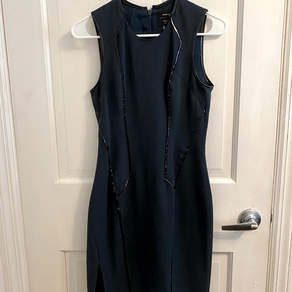 Helmut Lang green and leather cocktail dress